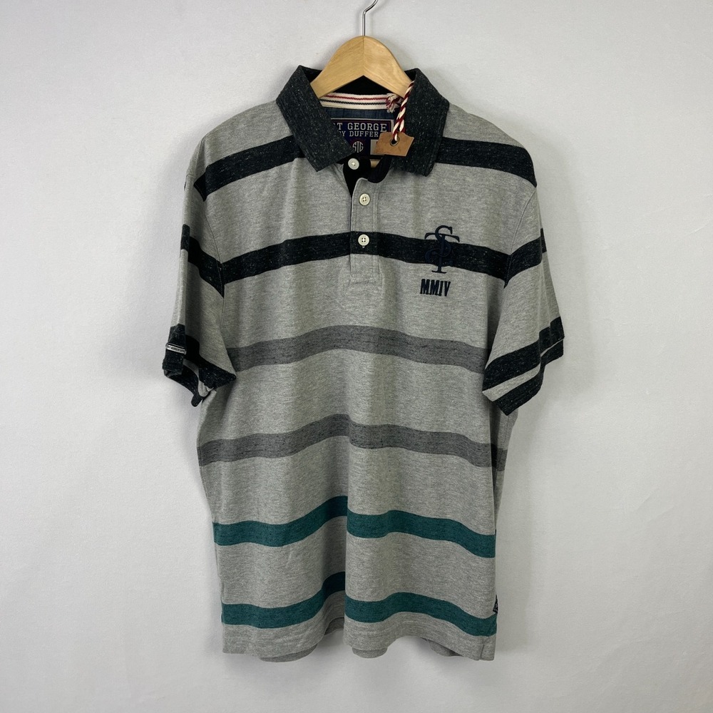 NWT St. George By Duffer Striped Polo Shirt MMIV Short‎ Sleeve Gray Multicolor